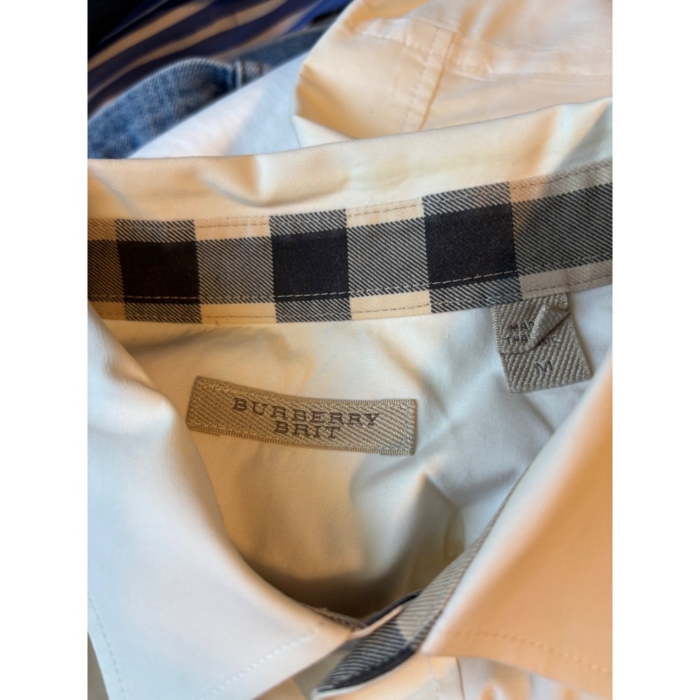Burberry Brit Mens Cream Nova Check Trim Button Down Shirt Size M Off White - Picture 6 of 10